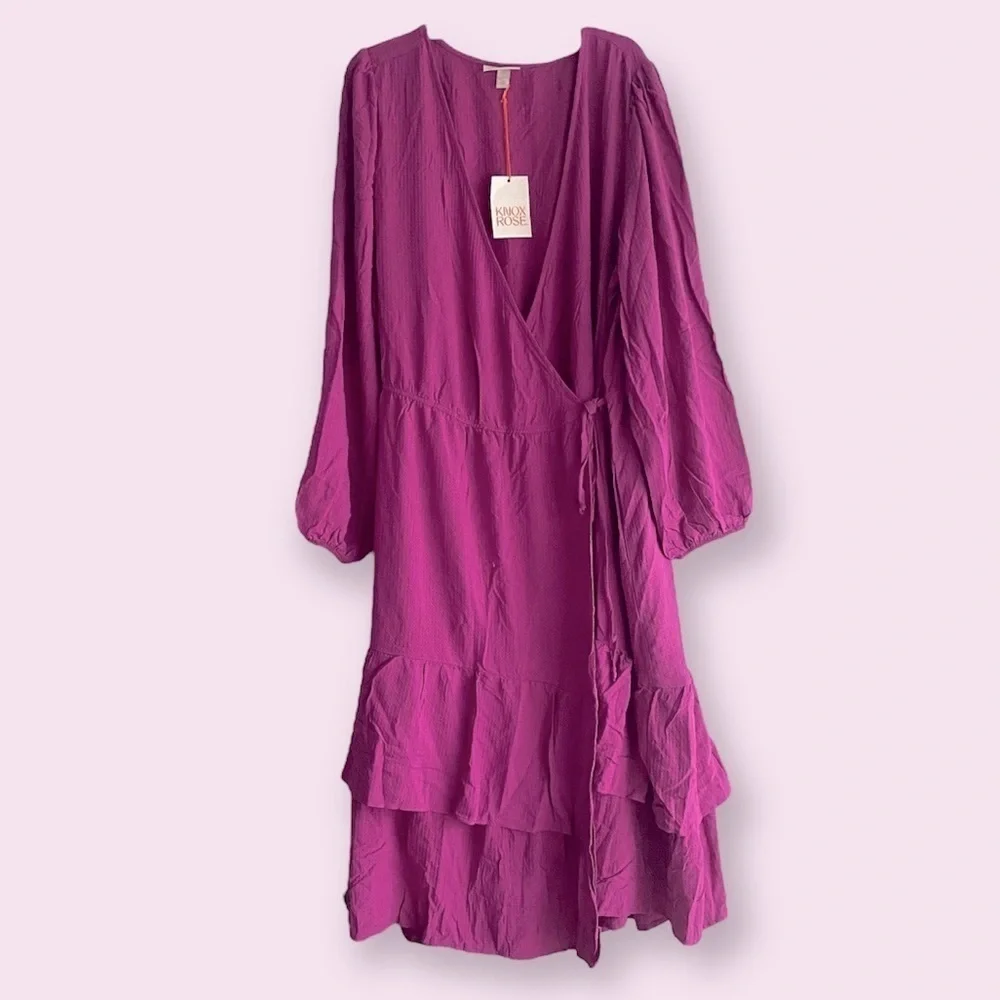 Women's Plus Size Long Sleeve Wrap Dress - Knox Rose Pink Size 2X - Picture 7 of 10
